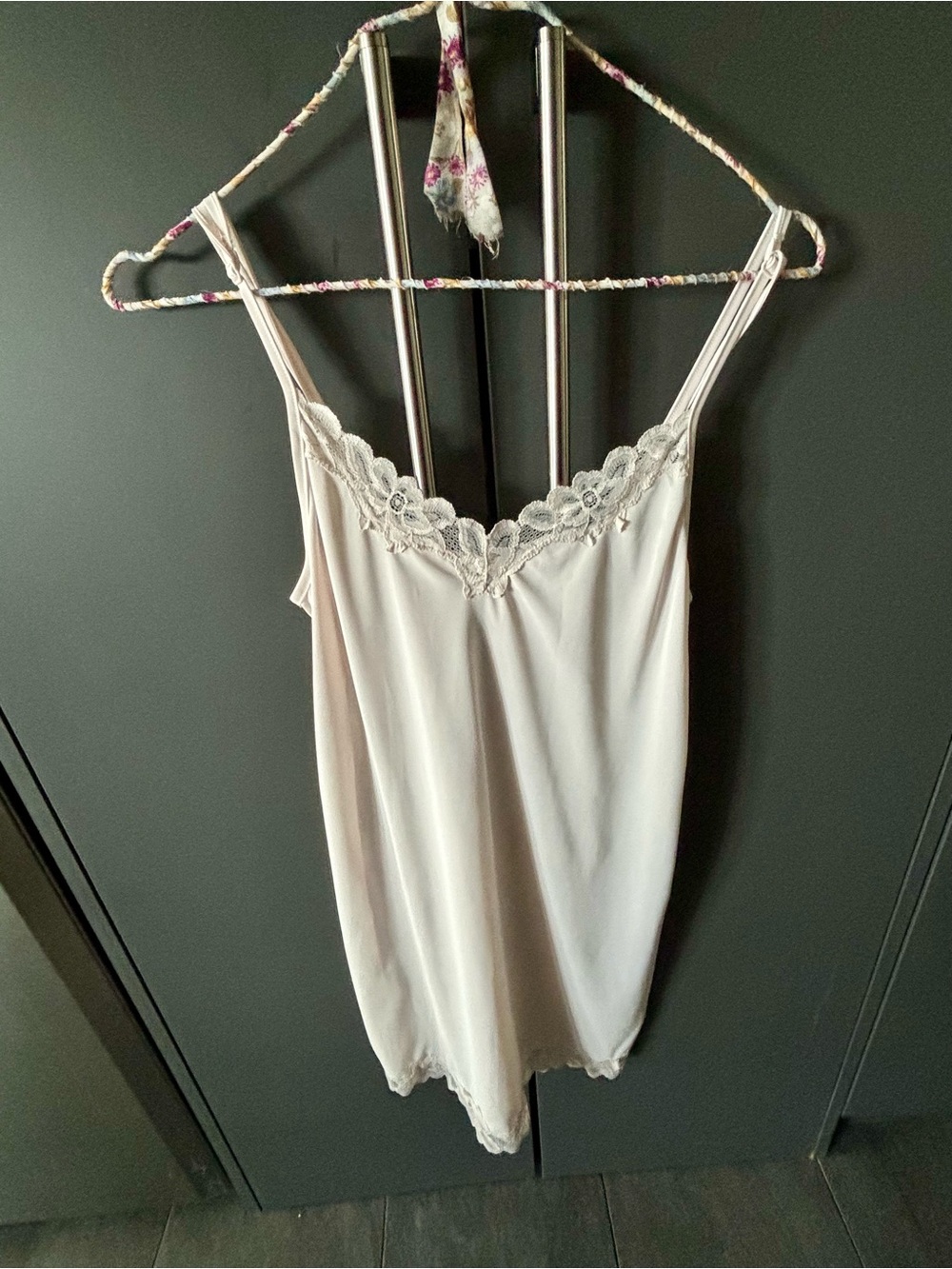 Vintage F.I.T White V Neck Slip Dress with Lace Trims & Adjustable Straps